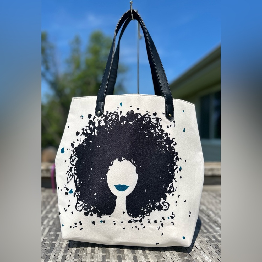 NEW Hearts & Curls Hair Silhouette Woman Large Tote Bag